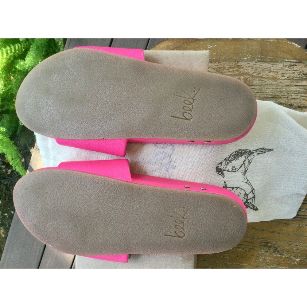 Beek Pelican Leather Platform Slide Sandals Size 6 Hibiscus Hot Pink Shoes w Bag - Picture 13 of 13